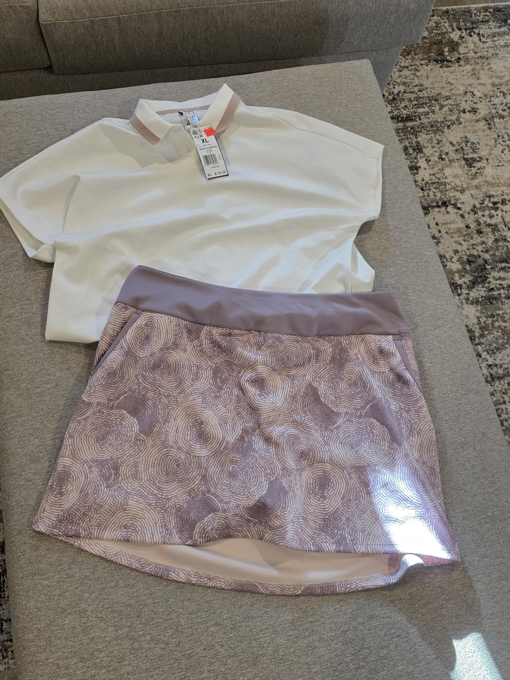 White Polo Top & Lavender Patterned Skort Golf Set NWT